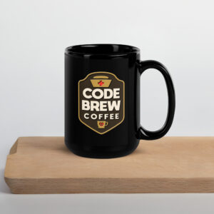 Code Brew Coffee Brand Black Glossy Mug